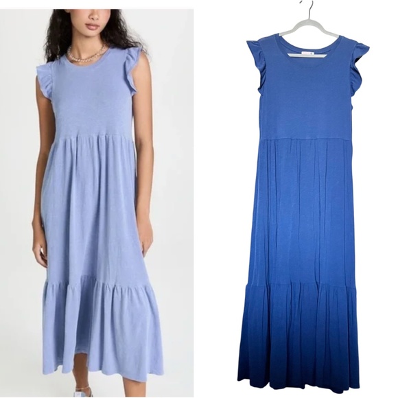 Sundry Royal Blue Ruffle Sleeve Tiered Maxi Dress Slub Cotton Jersey size 4 / XL - Picture 1 of 10